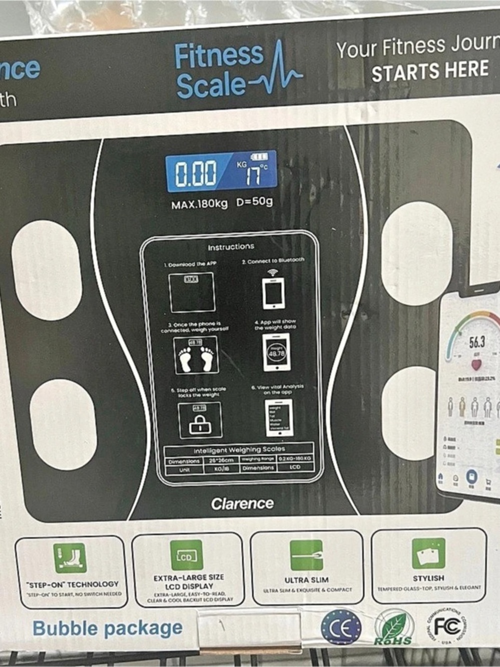 Clarence Intelligent Weighing Scale Bluetooth Smart Body Composition Scale NWT